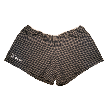 Low-rise Japanese cotton tattersall boxer shorts in natural olive.